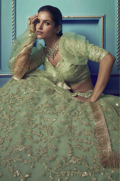 Green Soft Net Embroidery Lehenga Choli NCLC10810501