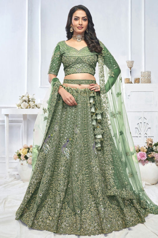 Green Soft Net Embroidery Lehenga Choli NCLC11112014