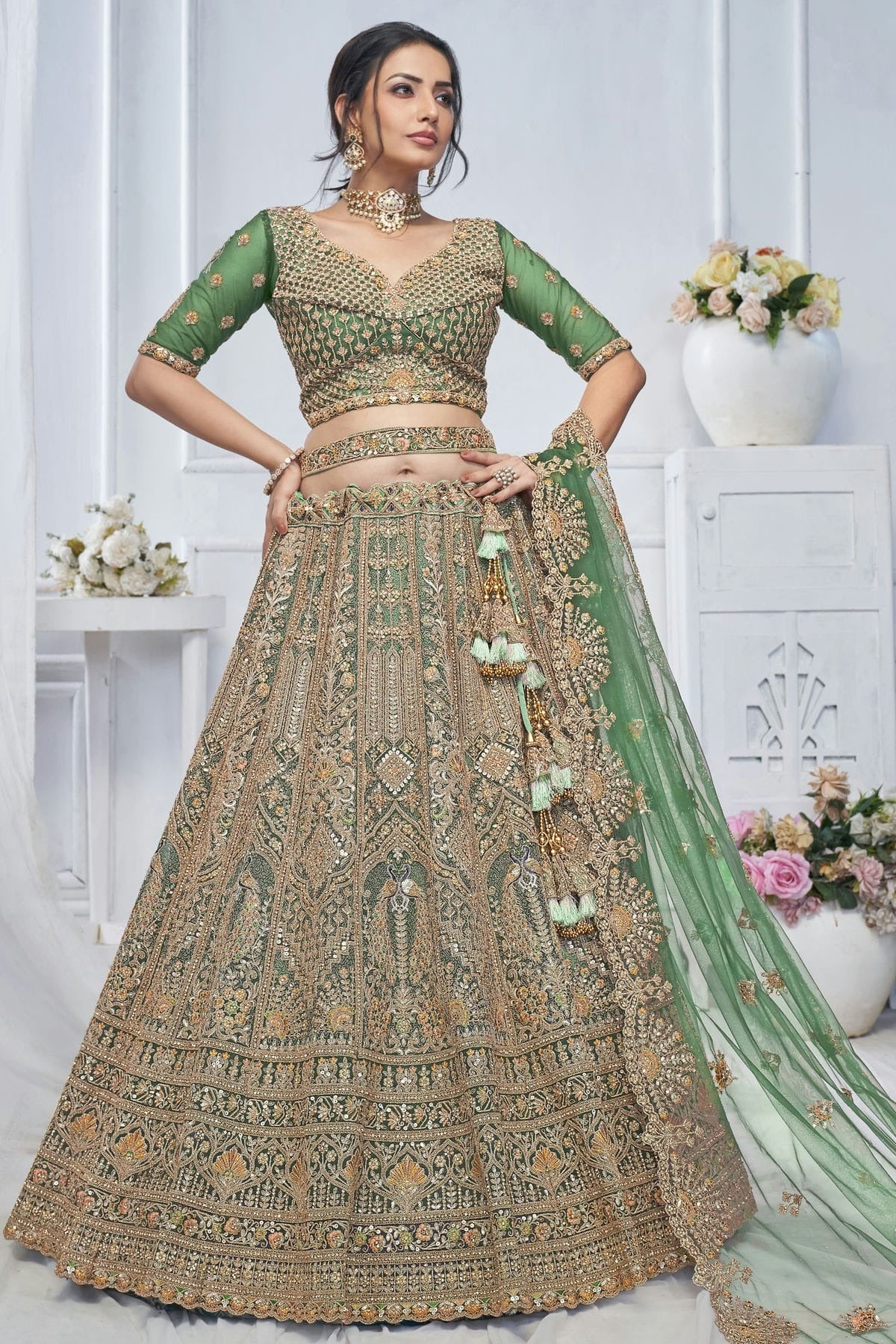 Green Soft Net Embroidery Lehenga Choli NCLC11112018