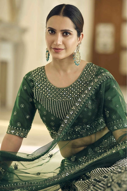 Green Soft Net Mirror Lehenga Choli NCLC10810494
