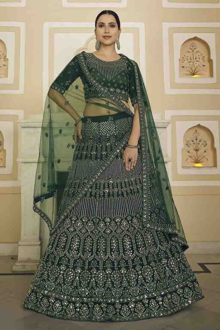 Green Soft Net Mirror Lehenga Choli NCLC10810494
