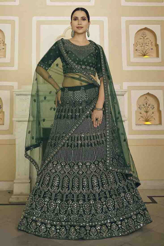 Green Soft Net Mirror Lehenga Choli NCLC10810494