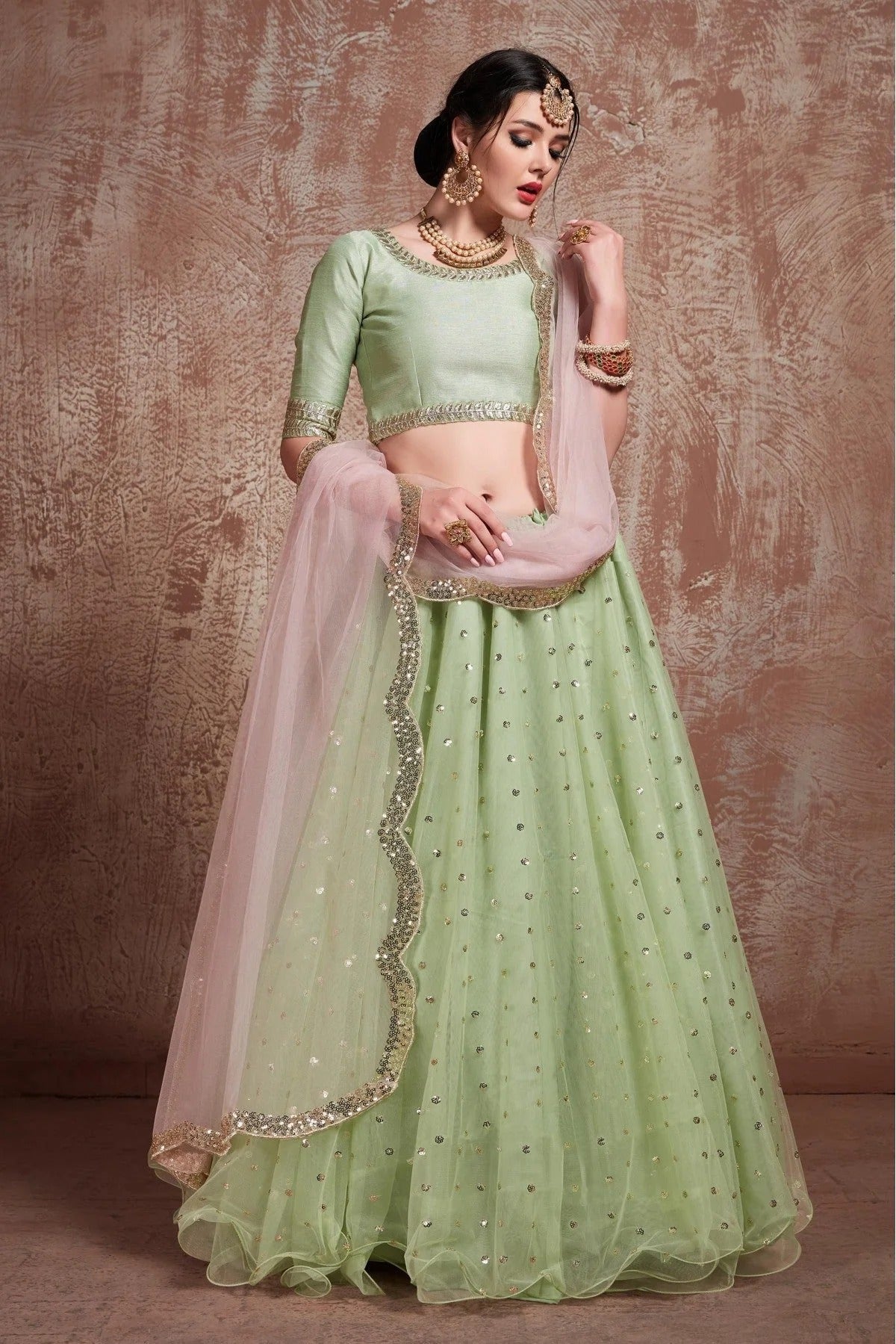 Green Soft Net Sequins Lehenga Choli NCLC10810515