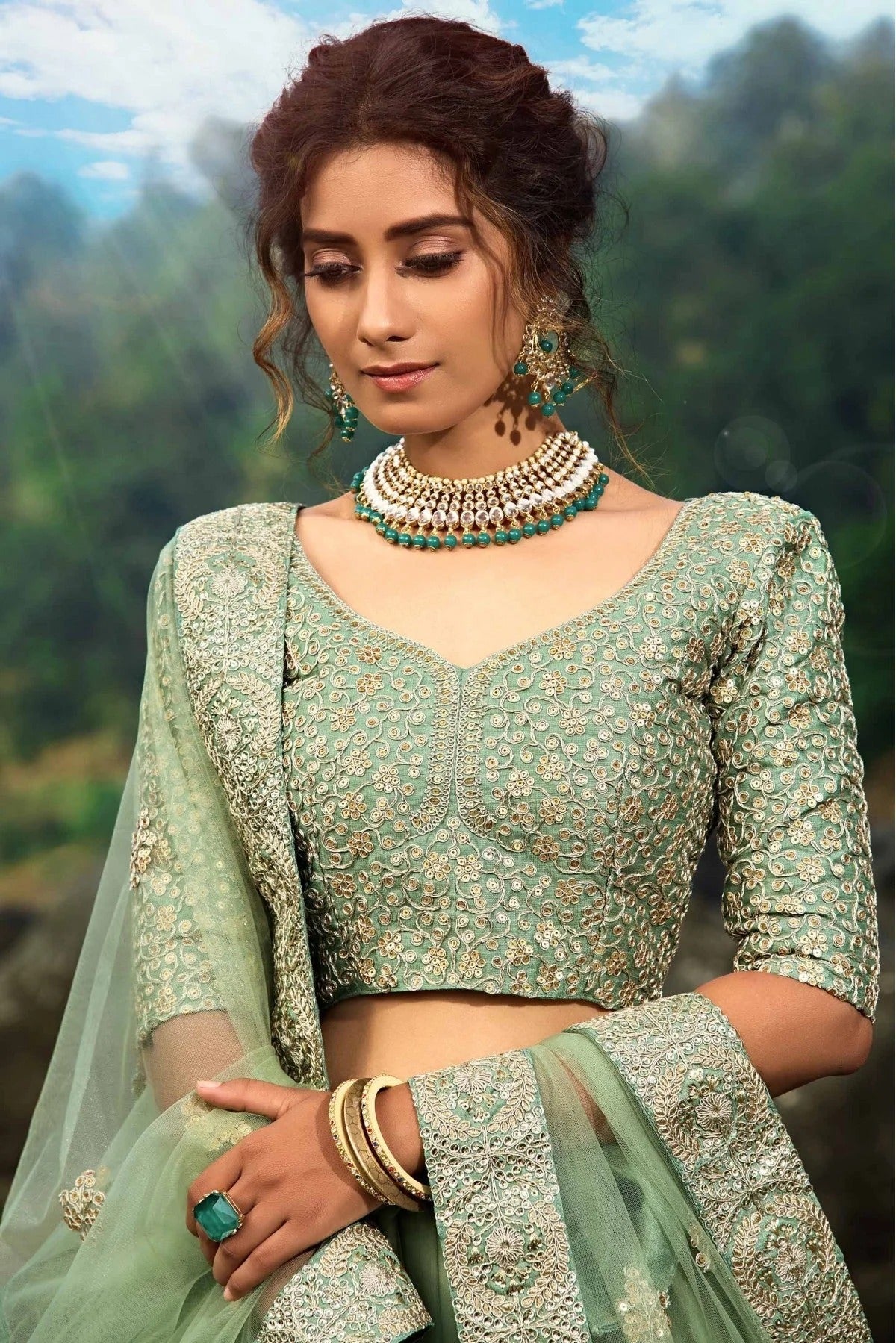 Green Soft Net Sequins Lehenga Choli NCLC10810524