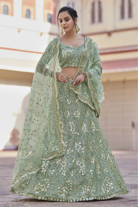 Green Soft Net Sequins Lehenga Choli NCLC10810579