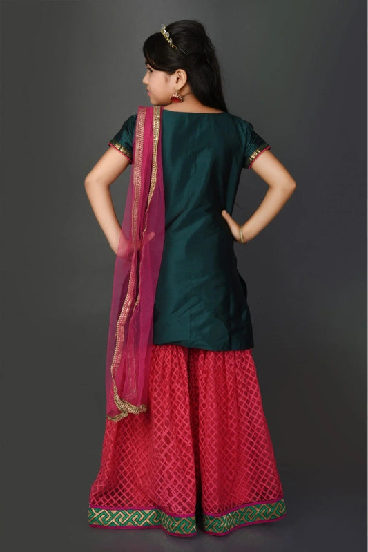 Green Taffeta Embroidery Sharara Suit NCGW10710800