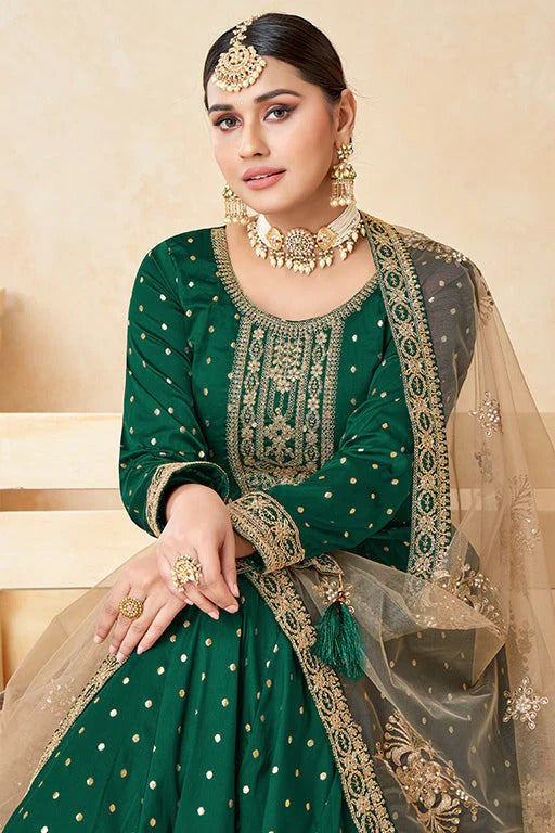 Green Taffeta Silk Anarkali Suit NCSM10510314