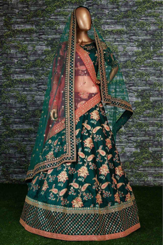 Green Taffeta Silk Lehenga Choli NCLC10110263