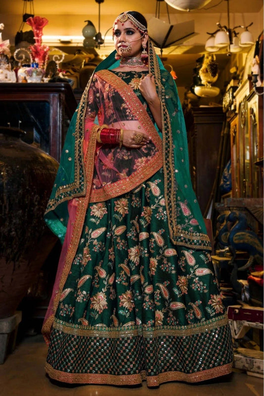 Green Taffeta Silk Lehenga Choli NCLC10110263