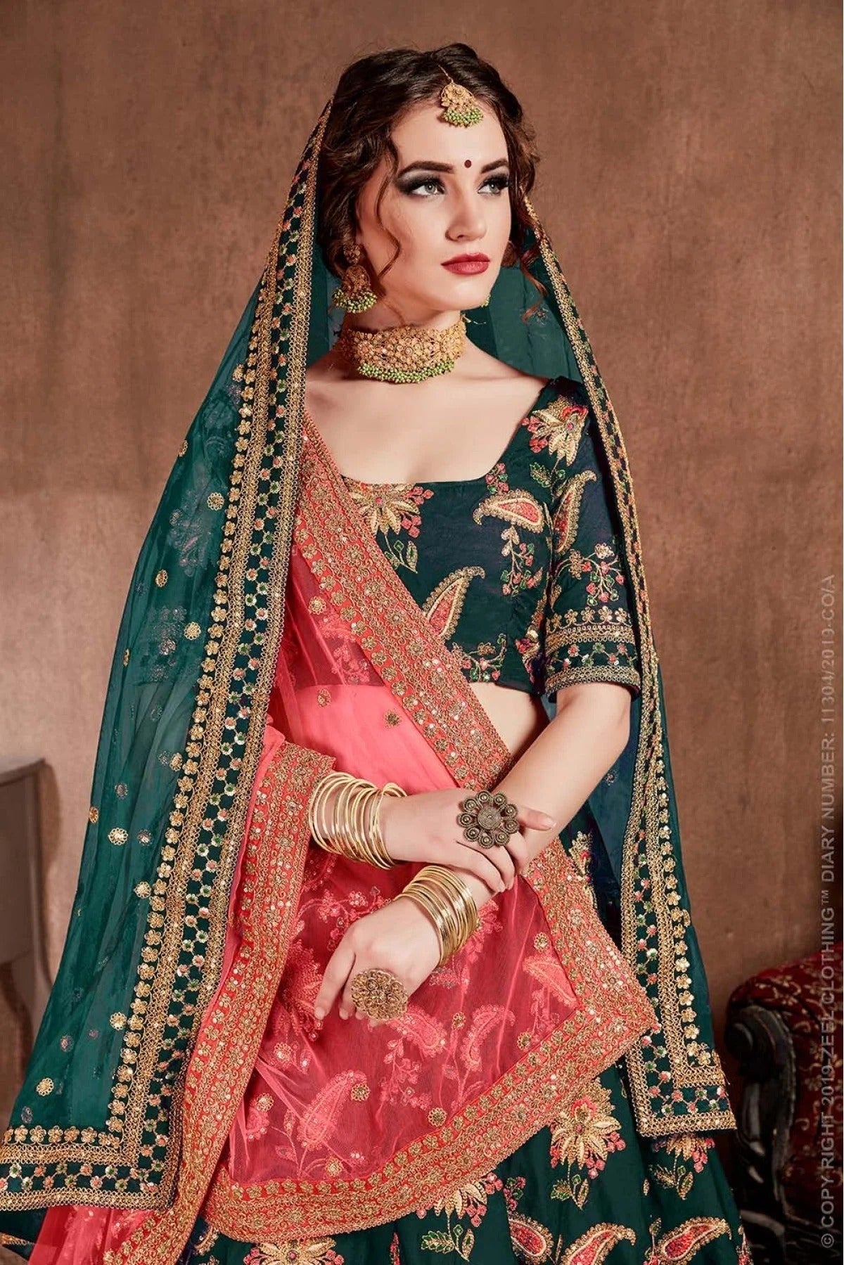Green Taffeta Silk Lehenga Choli NCLC10110326