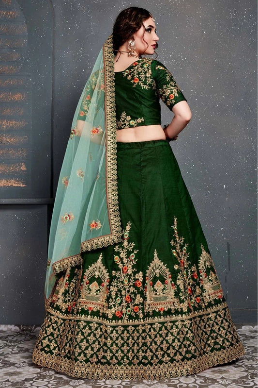 Green Taffeta and Satin Silk Lehenga Choli NCLC10110275