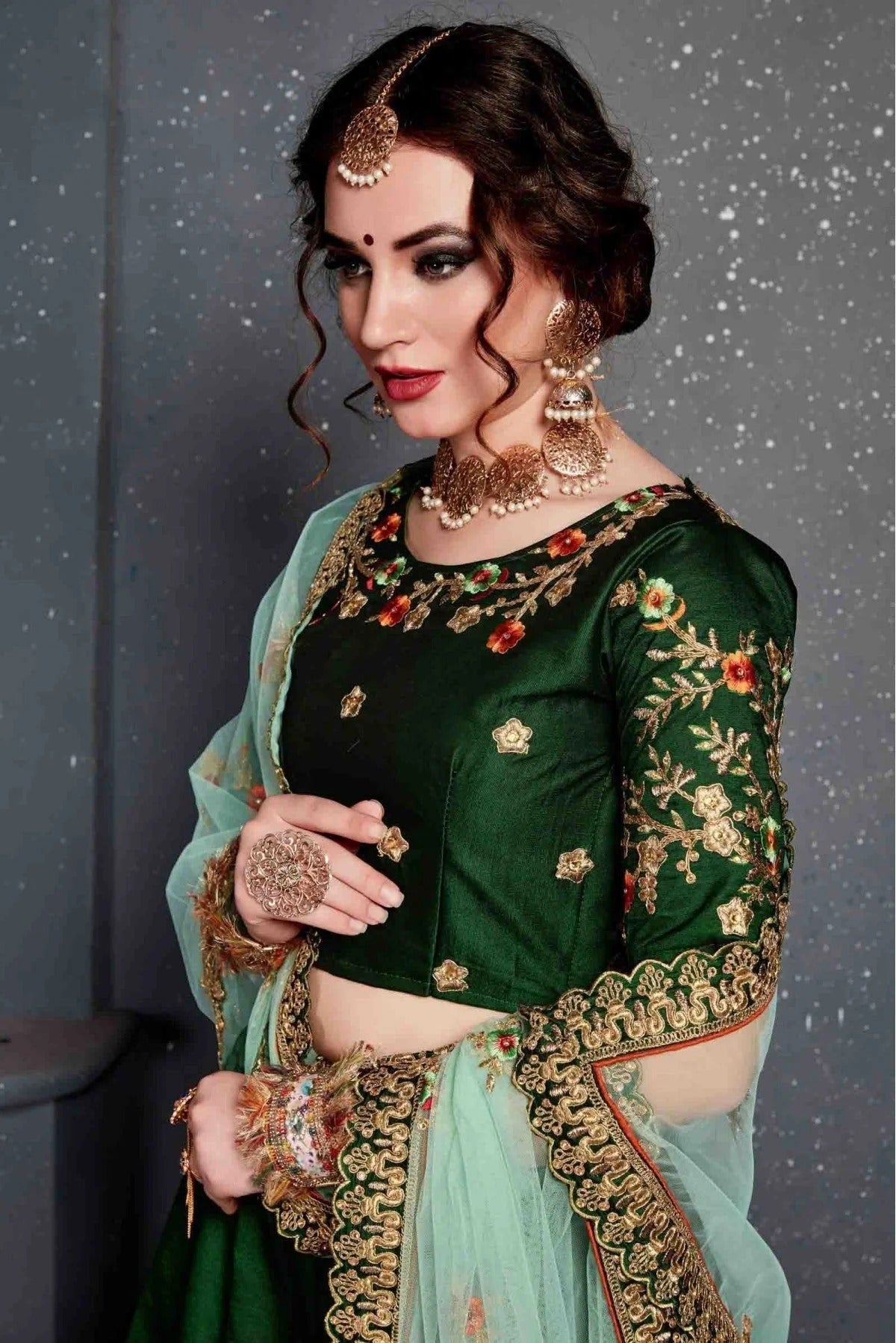 Green Taffeta and Satin Silk Lehenga Choli NCLC10110275