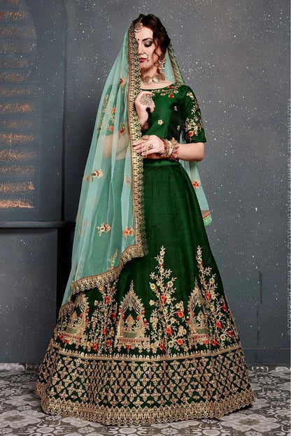 Green Taffeta and Satin Silk Lehenga Choli NCLC10110275