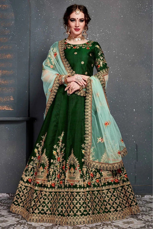Green Taffeta and Satin Silk Lehenga Choli NCLC10110275