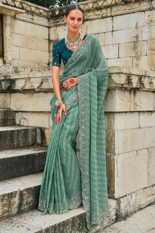 Green Tissue Crush Designer Saree NCSD11111780