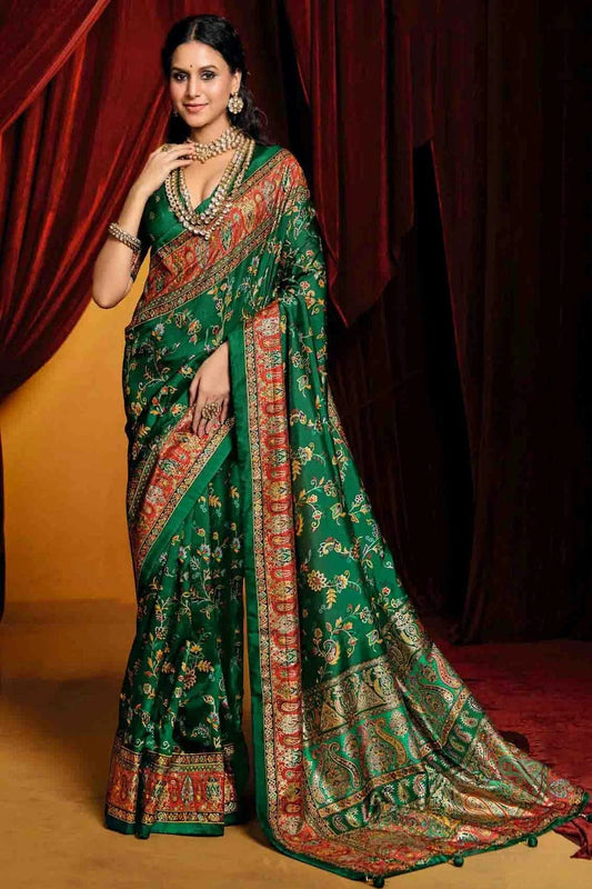Green Tussar Silk Paisley Printed Saree NCSD11110295