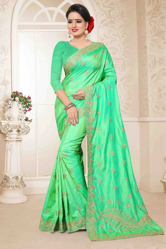 Green Two Tone Silk Embroidery Saree NCSD11210516