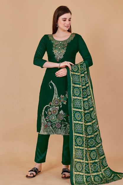 Green Unstitched Banarasi Jacquard Straight Suit NCUS11610322