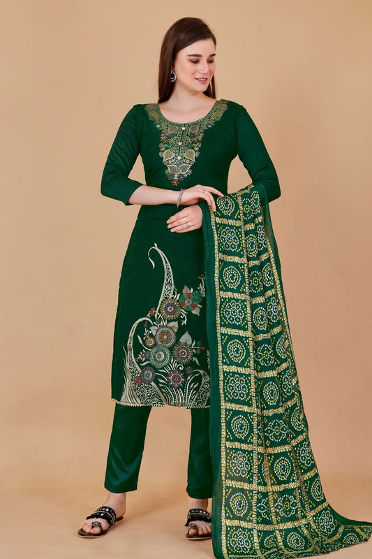 Green Unstitched Banarasi Jacquard Straight Suit NCUS11610322
