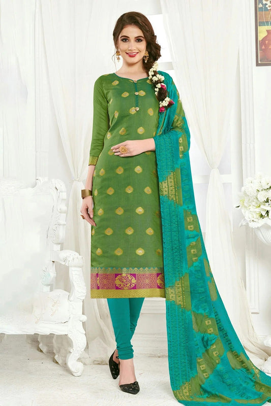 Green Unstitched Banarasi Silk Straight Suit NCUS11610275