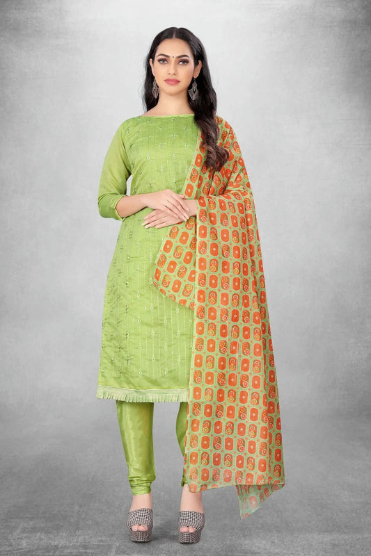 Green Unstitched Chanderi Churidar Suit NCUS11610412