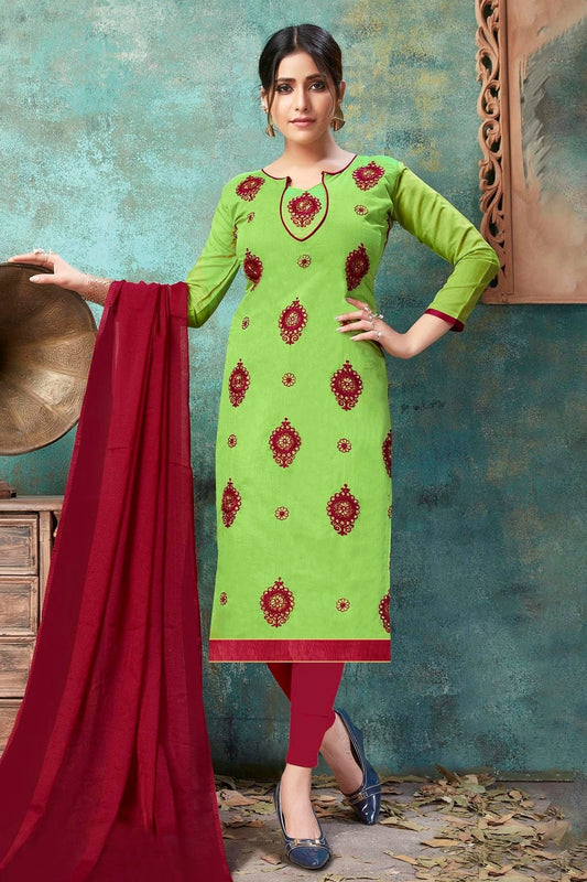 Green Unstitched Chanderi Cotton Straight Suit NCUS11610210