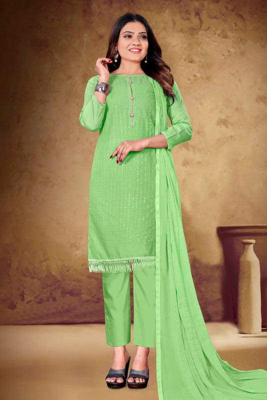 Green Unstitched Cotton Pant Style Suit NCUS11610277