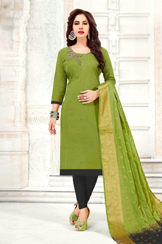 Green Unstitched Cotton South Slub Straight Suit NCUS11610262