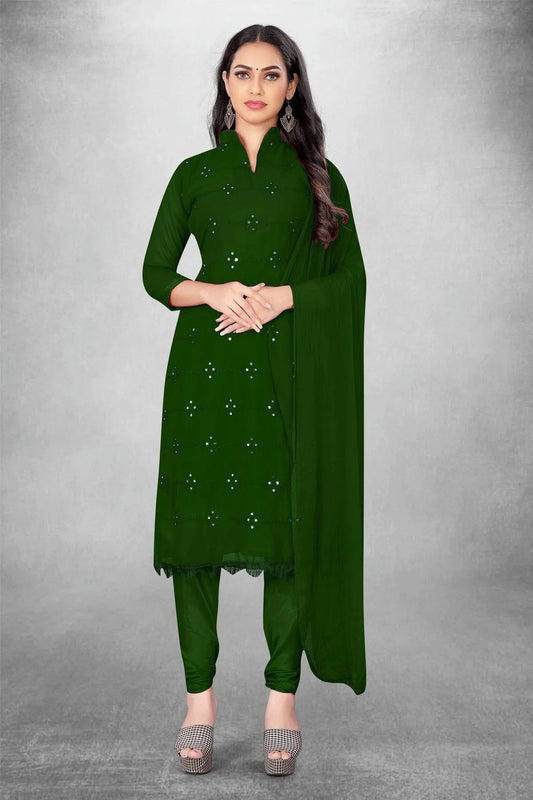 Green Unstitched Georgette Churidar Suit NCUS11610421