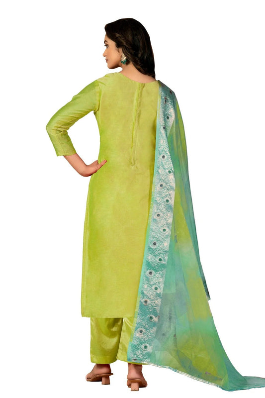 Green Unstitched Modal Cotton Jacquard Straight Suit NCUS11610329