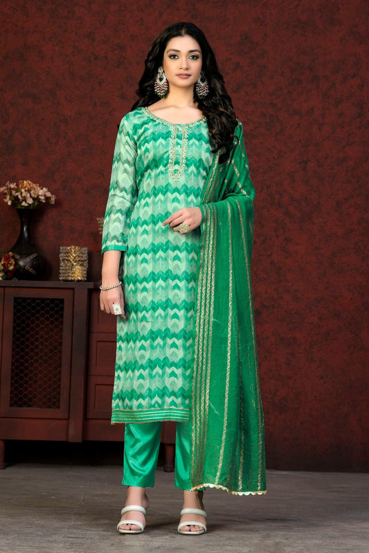 Green Unstitched Modal Cotton Pant Style Suit NCUS11610102