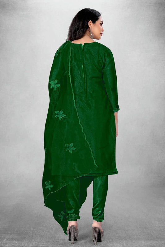 Green Unstitched Organza Churidar Suit NCUS11610429
