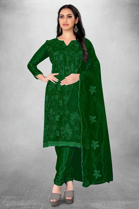 Green Unstitched Organza Churidar Suit NCUS11610429