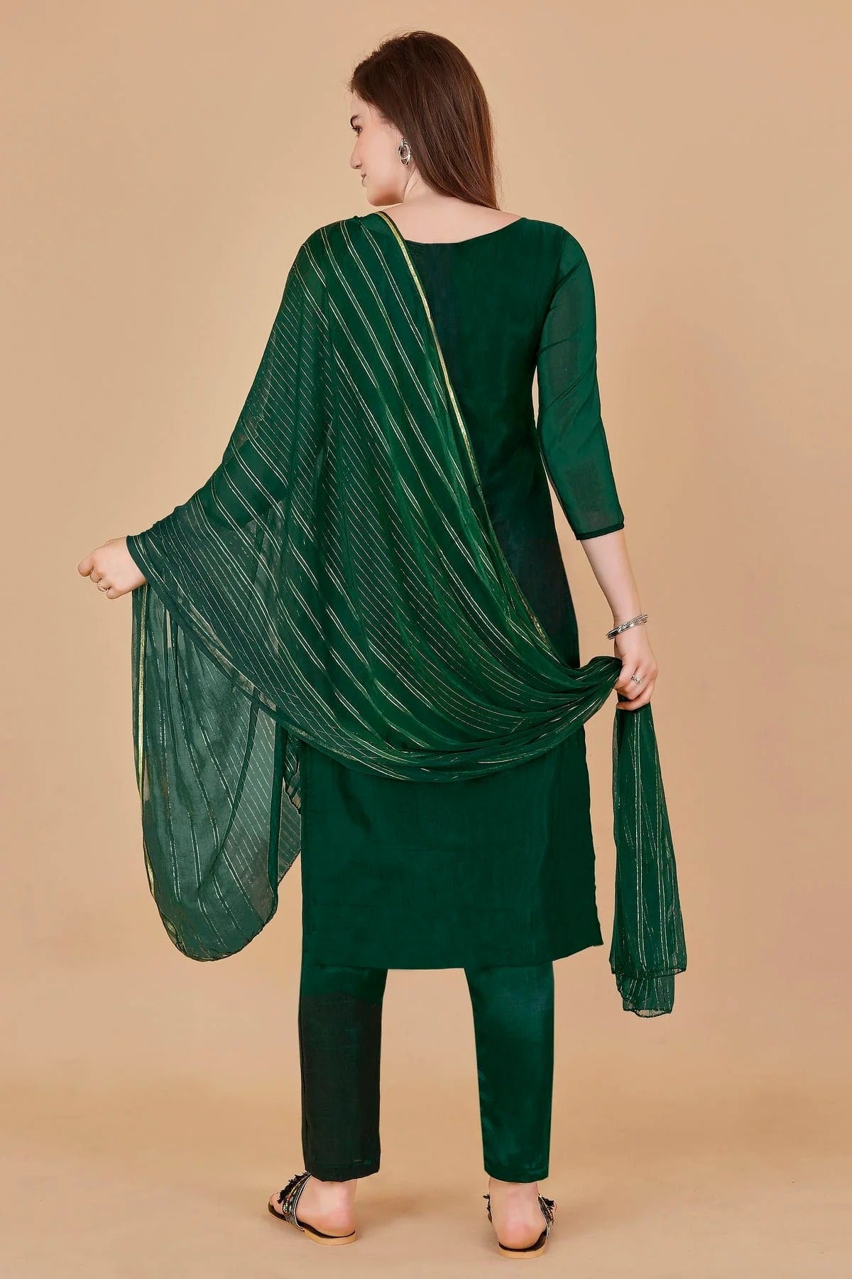 Green Unstitched Organza Jacquard Straight Suit NCUS11610304