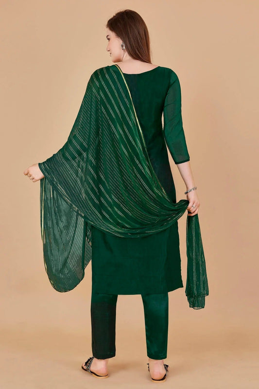 Green Unstitched Organza Jacquard Straight Suit NCUS11610304