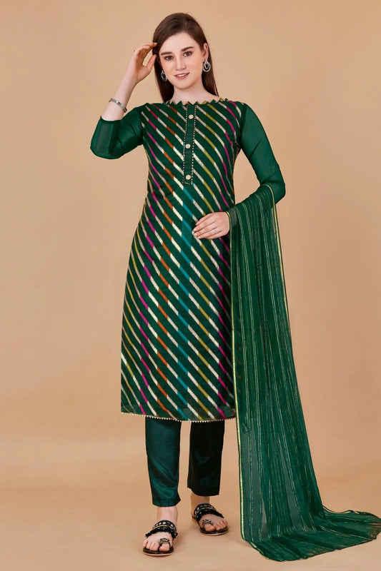 Green Unstitched Organza Jacquard Straight Suit NCUS11610304