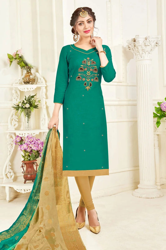 Green Unstitched South Slub Cotton Straight Suit NCUS11610225