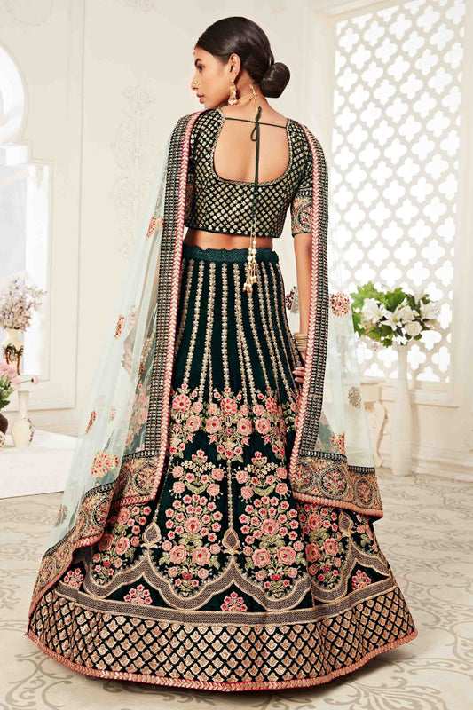 Green Velvet Designer Lehenga Choli NCLC10110375