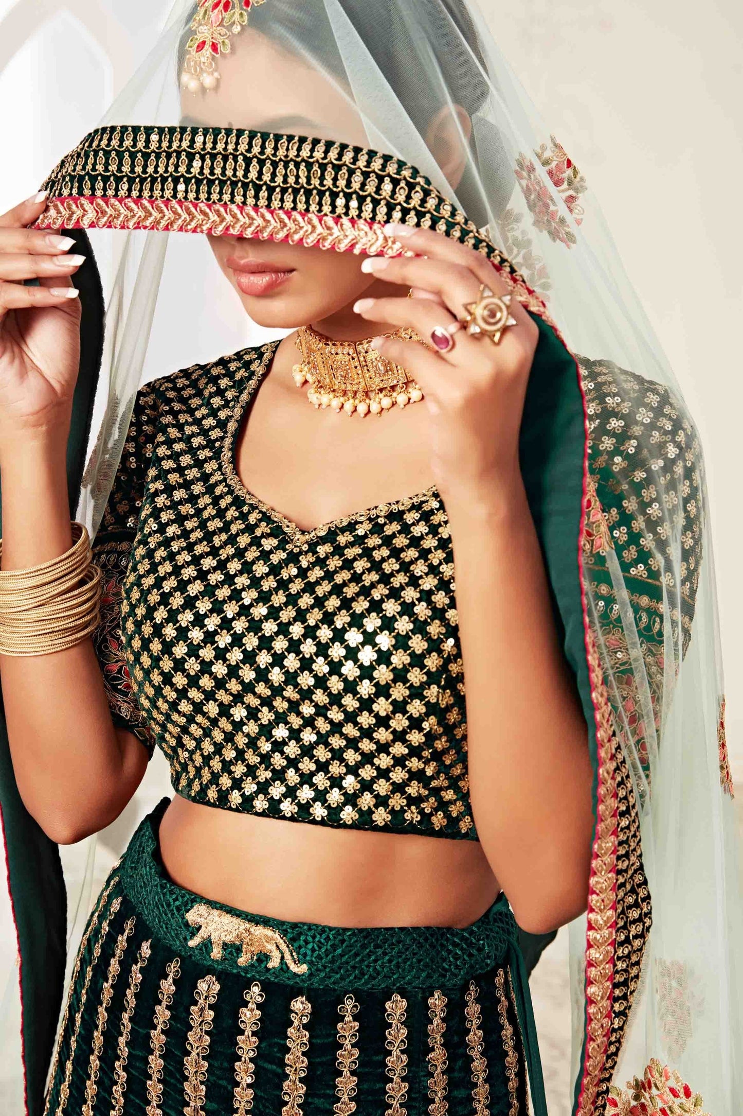 Green Velvet Designer Lehenga Choli NCLC10110375