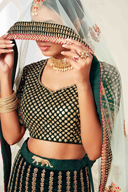 Green Velvet Designer Lehenga Choli NCLC10110375