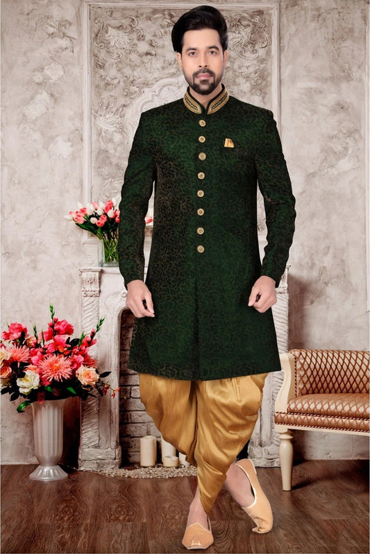 Green Velvet Dhoti Sherwani NCSH10410393