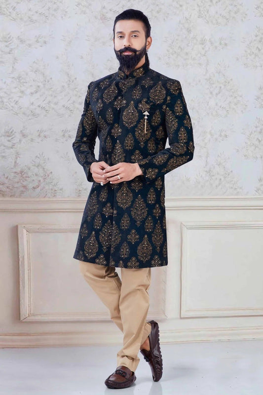 Green Velvet Indo Western Sherwani NCSH11310201