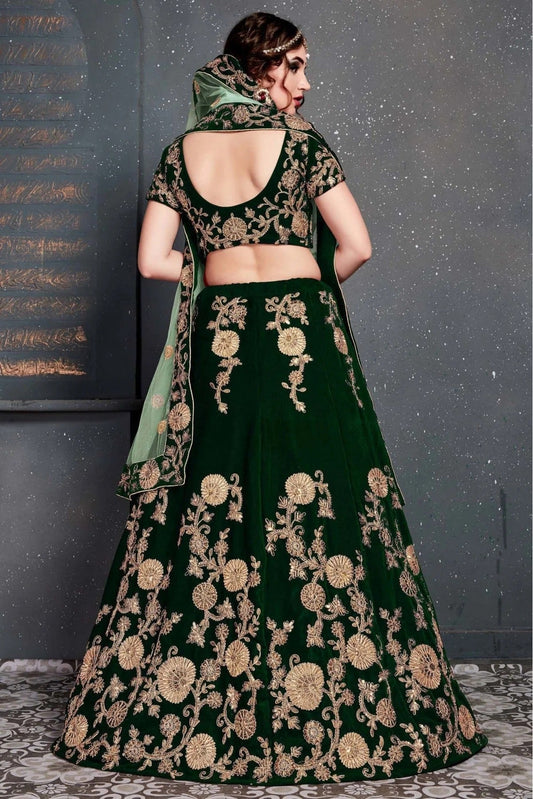 Green Velvet Lehenga Choli NCLC10110270