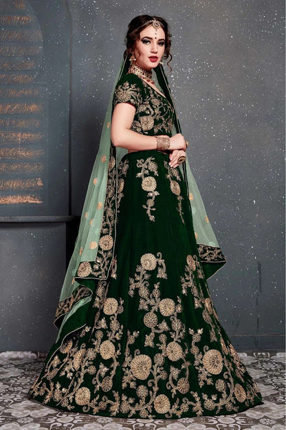 Green Velvet Lehenga Choli NCLC10110270