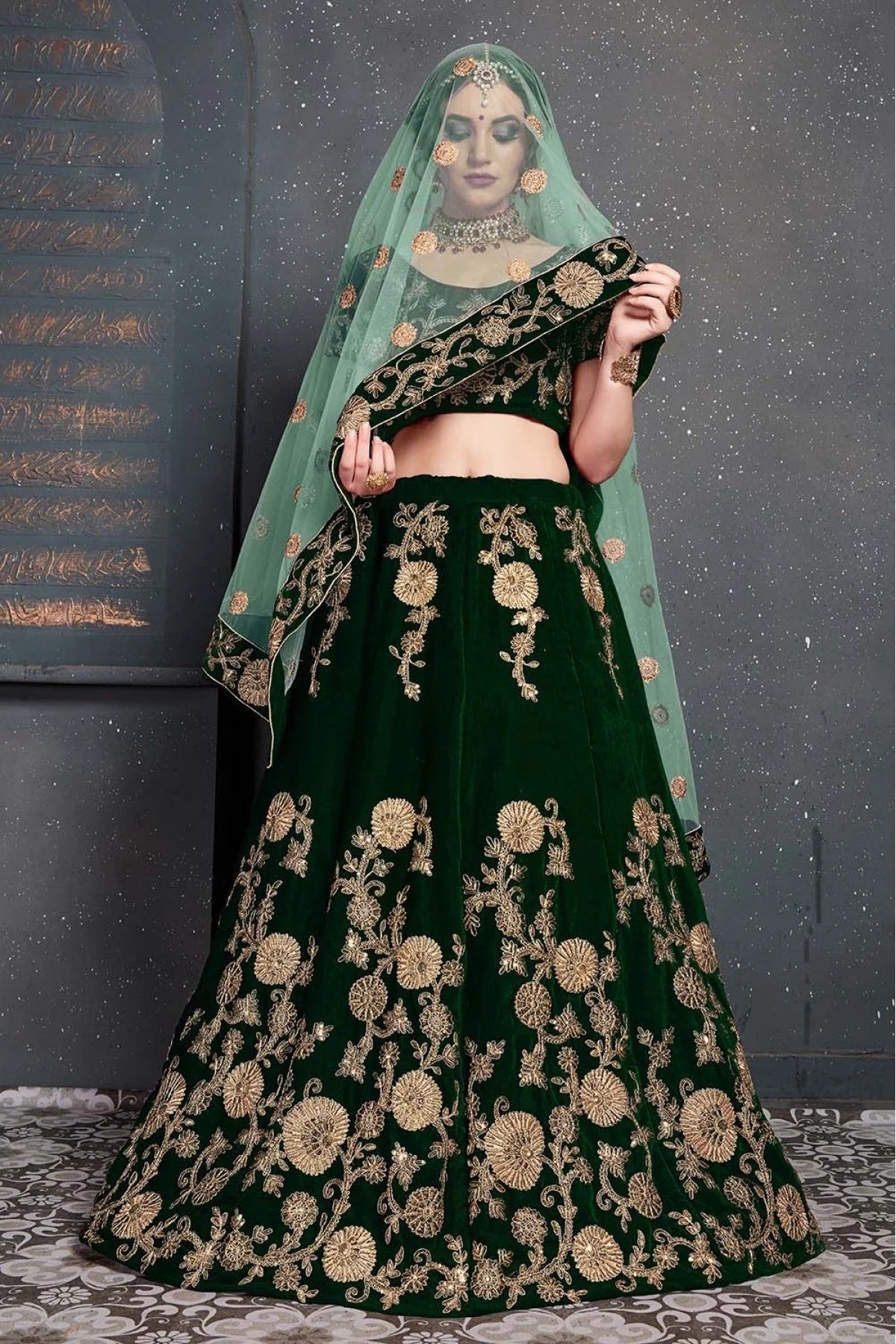 Green Velvet Lehenga Choli NCLC10110270