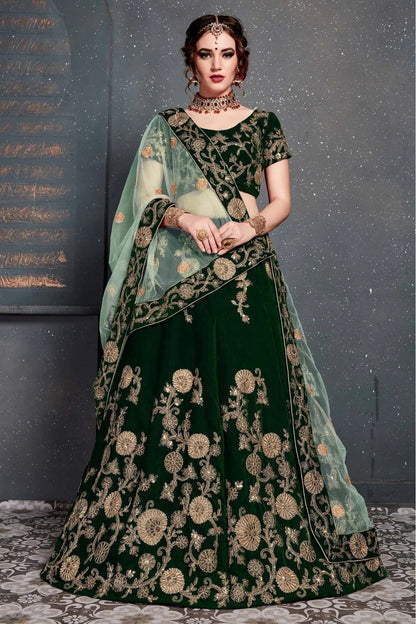 Green Velvet Lehenga Choli NCLC10110270