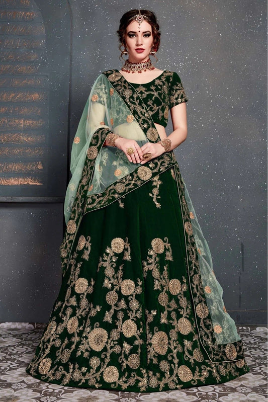 Green Velvet Lehenga Choli NCLC10110270