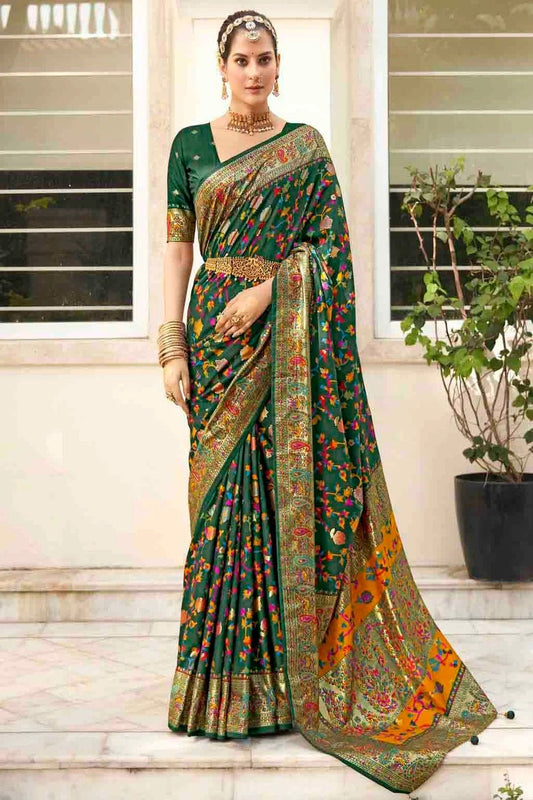 Green Velvet Tussar Silk Floral Printed Traditional Sarees  NCSD11110249