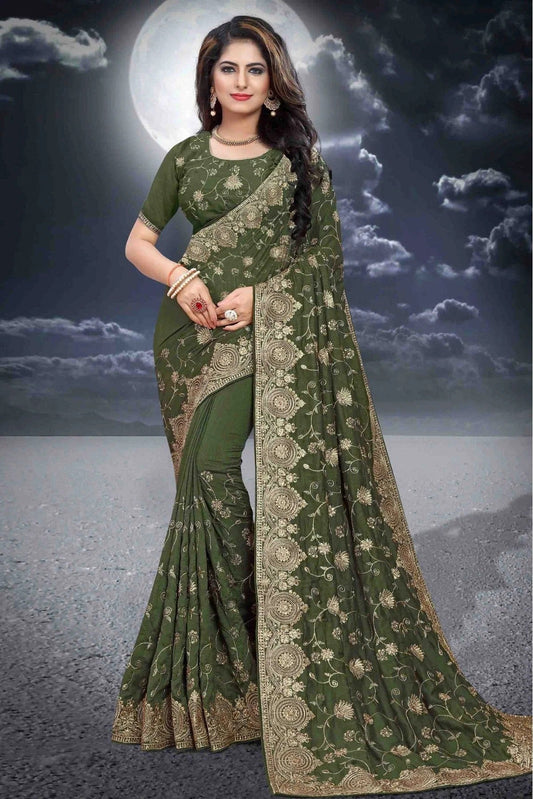 Green Vichitra Silk Designer Saree NCSD10910526