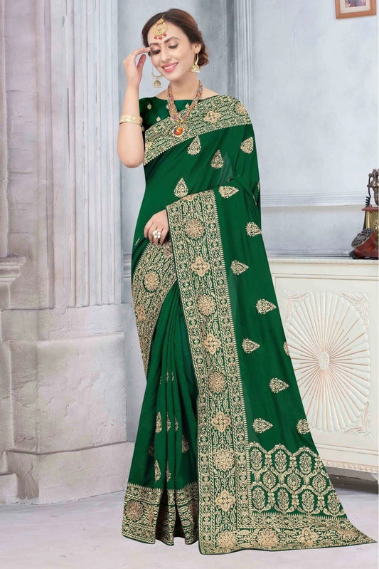 Green Vichitra Silk Designer Saree NCSD10910572